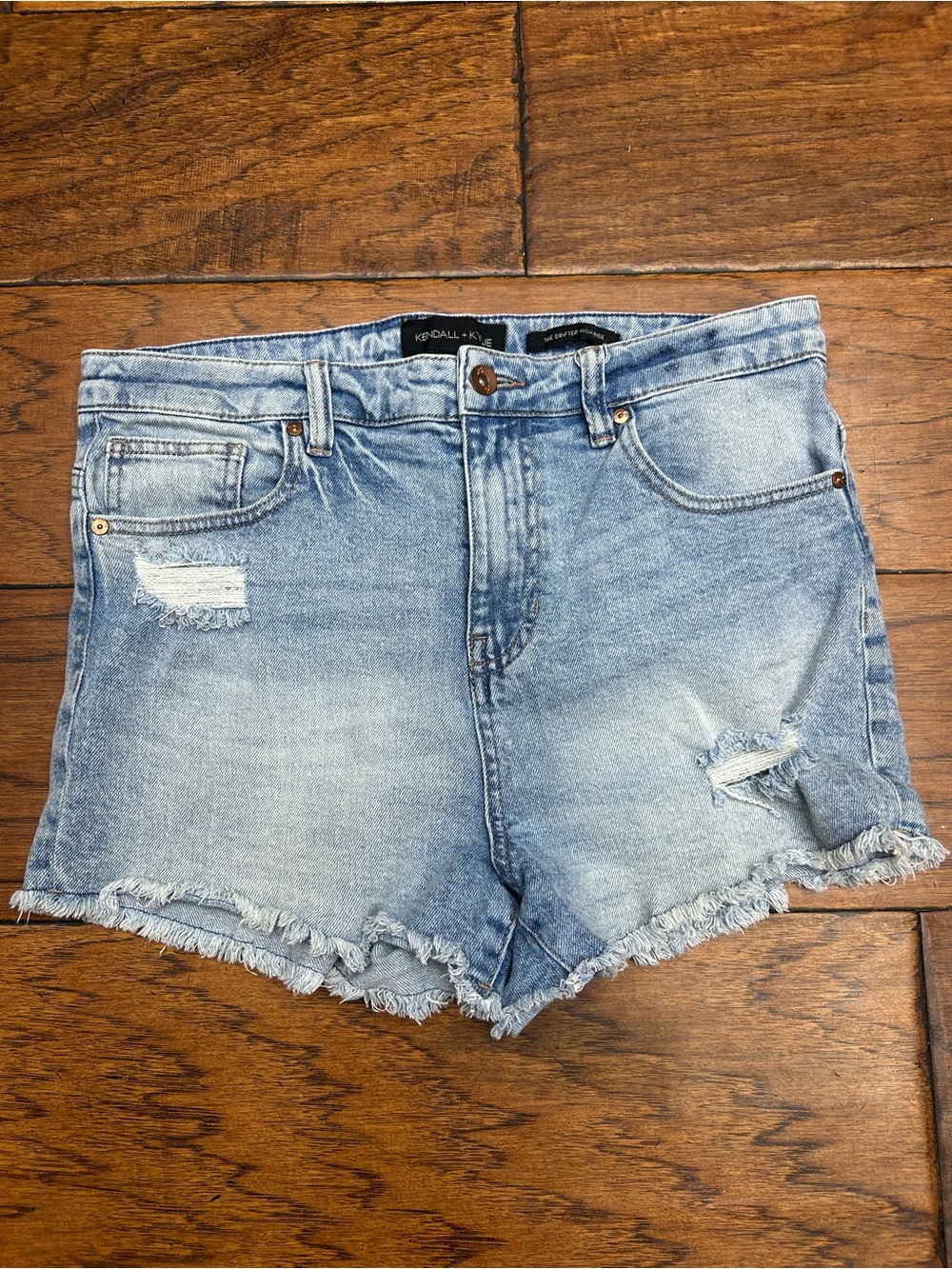 Kendall & Kylie Light Blue High-Rise Drifter shorts